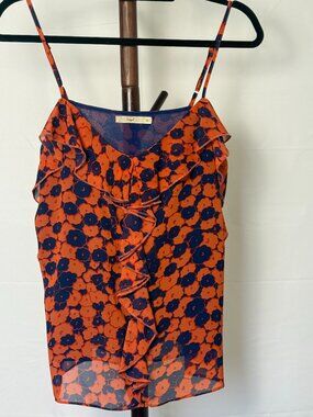 Hazel | Orange Blue Floral Ruffle Cami Top | Size M